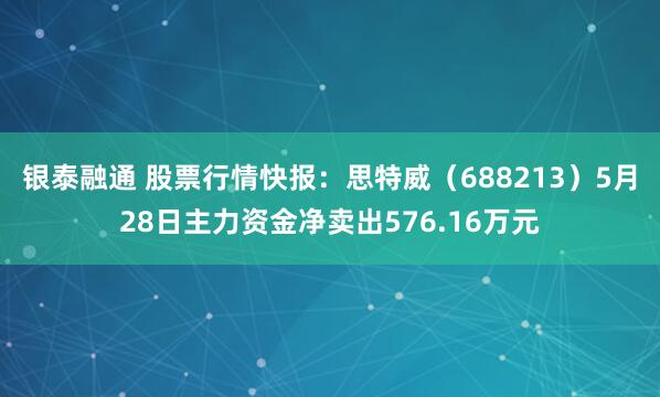 银泰融通 股票行情快报：思特威（688213）5月28日主力资金净卖出576.16万元