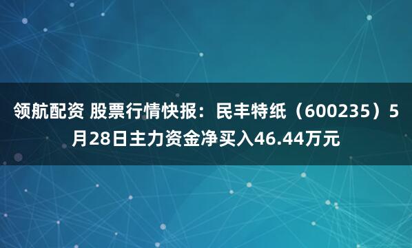 领航配资 股票行情快报：民丰特纸（600235）5月28日主力资金净买入46.44万元