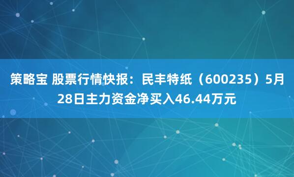 策略宝 股票行情快报：民丰特纸（600235）5月28日主力资金净买入46.44万元