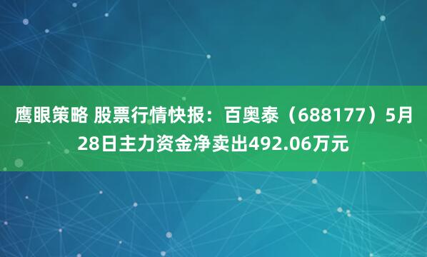 鹰眼策略 股票行情快报：百奥泰（688177）5月28日主力资金净卖出492.06万元